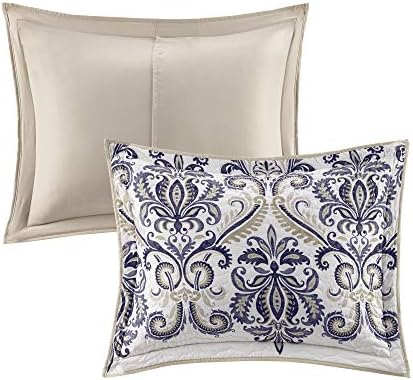 Madison Park Traditional Damask All-Season Navy/Tan King Quilt Set