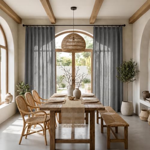 Pinch Pleated Faux Linen Semi Sheer Curtains Taupe 96 Inches Long