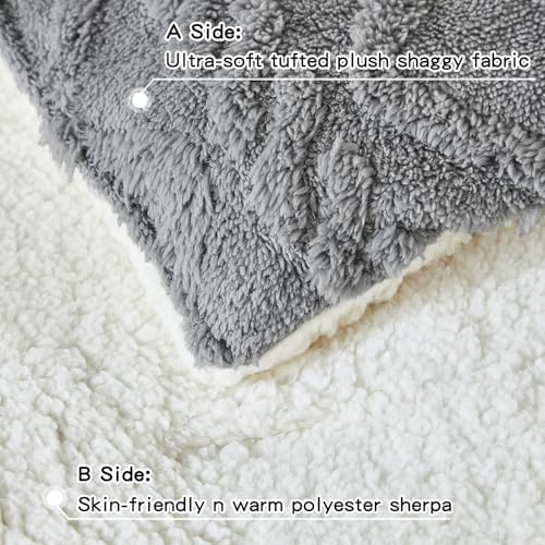 Joyreap 3-Piece Fluffy Faux Fur Sherpa Comforter Set Gray, Queen Size