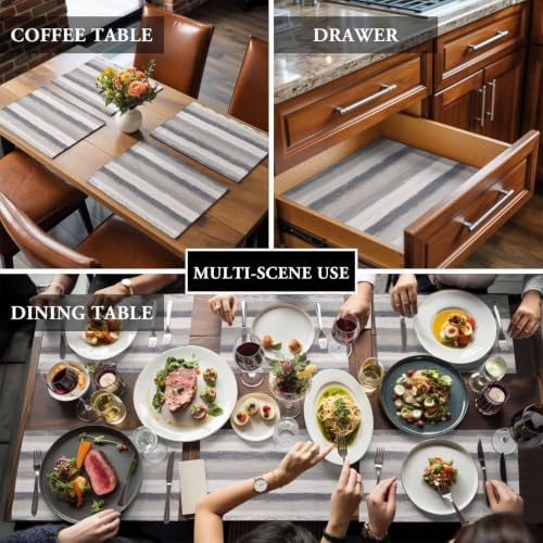 Farmhouse Stripes Placemats Set of 6, Cotton Linen Fabric Place Mats