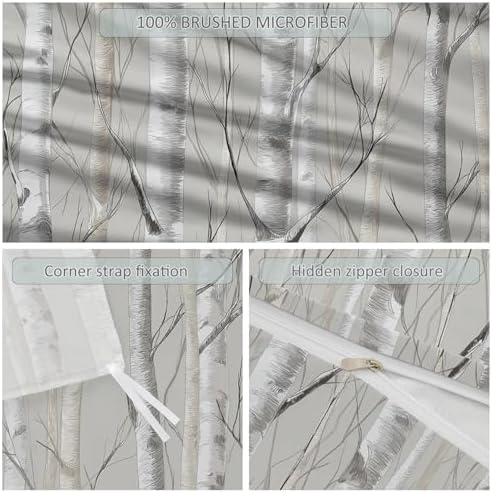 Duvet Cover Set, Grey Minimalist Natural Tree Pattern Bed Sets, Ultra