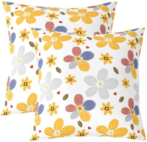 jejeloiu Yellow Flower Cushion Case Colorful Floral Throw Pillow