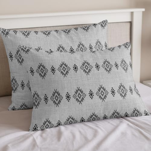 Grey Boho Duvet Cover Full Size, Western Ethnic Tribe Linen Texture