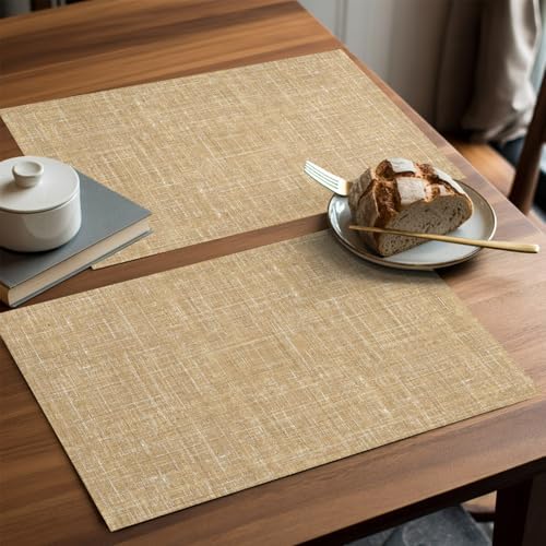 Placemats Set of 8, Khaki Woven Placemat, Linen Place Mats for
