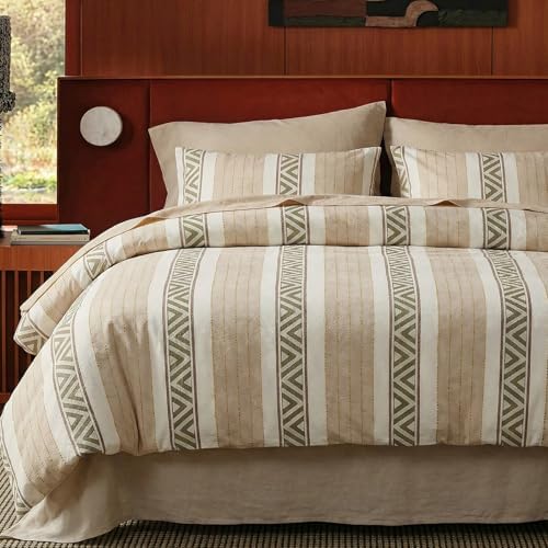 100% Cotton Tufted Duvet Cover Set Queen Size, Neutral Geometric