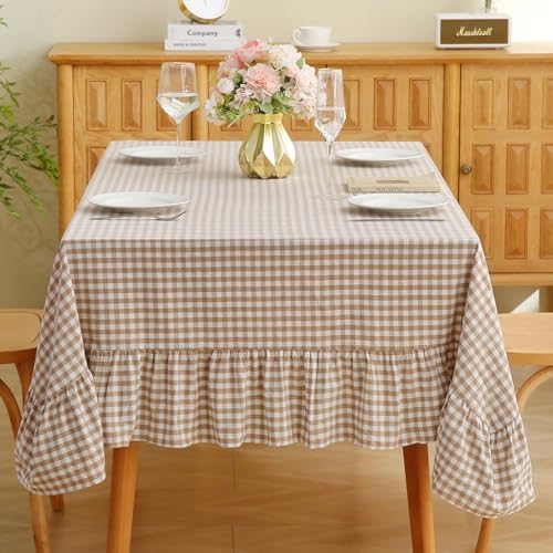 CNPYZH Taupe White Gingham Tablecloth Rectangular for Seat 4-6