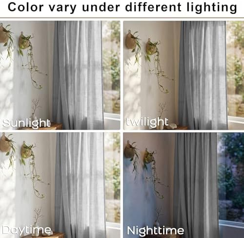 Mrs.Naturall Light Grey Linen Curtains 108 Inches Long, Back Tab 9 FT