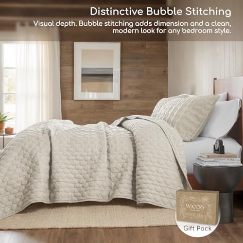 WDCOZY Light Beige Quilt King Size Bedding Set with 2 Pillow Shams