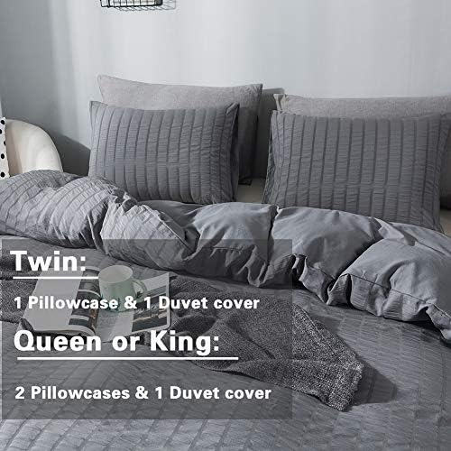 AveLom Gray Duvet Cover King Size, Textured Seersucker Duvet Cover