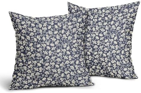 Navy Blue Beige Daisy Floral Pillow Covers 20X20 Inch Vintage Flowers