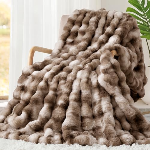 Touchat Luxury 1000GSM Faux Rabbit Fur Throw Blanket, Super Heavy Warm