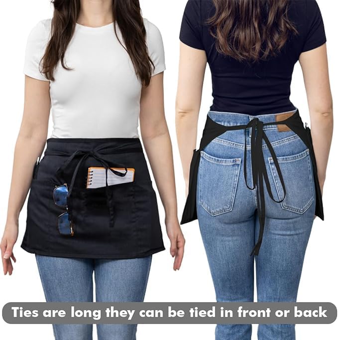 Dreamology 12 Pack Server Aprons with 3 Pockets, Black Server Apron