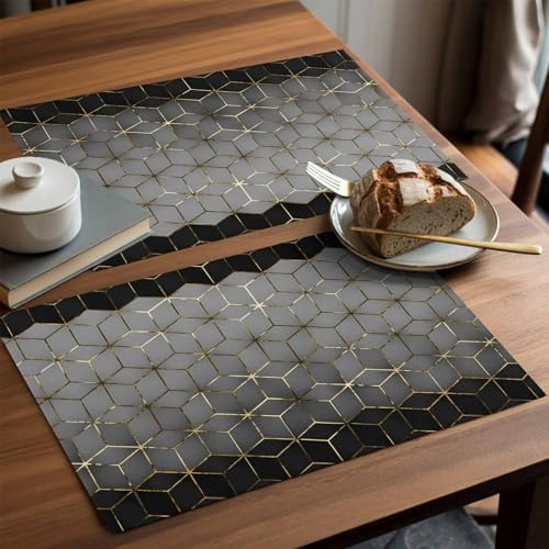Gray Mottled Gradient Geometric Placemats Set of 6 Washable Table Mats