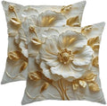 Elegant Floral Throw Pillow Covers Set of 2, Cream White and Gold