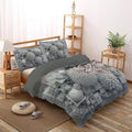 3D Modern Geometric Duvet Cover Set Queen, Gray 3 Pieces Bedding Sets