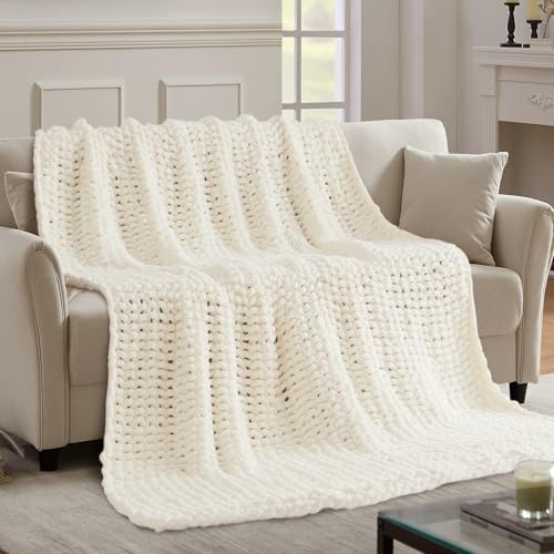 YJLMLY Chunky Knit Throw Blanket,50x60 Inch Heavy 4.4lbs, Hand Knit