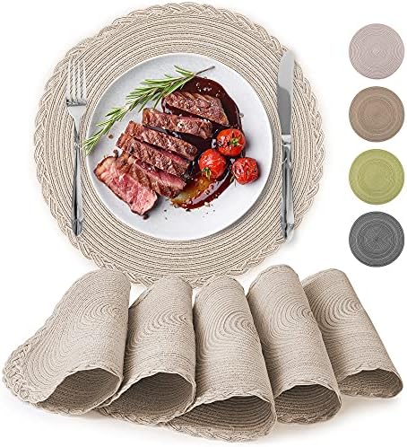 Zulay Kitchen 15 Inch Round Placemats for Dining Table Set of 6