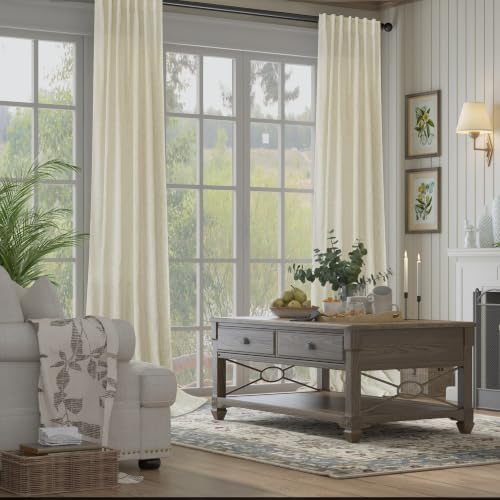 Pitalk Birch Beige Linen Semi Sheer Curtains 84 Inches Long for Living