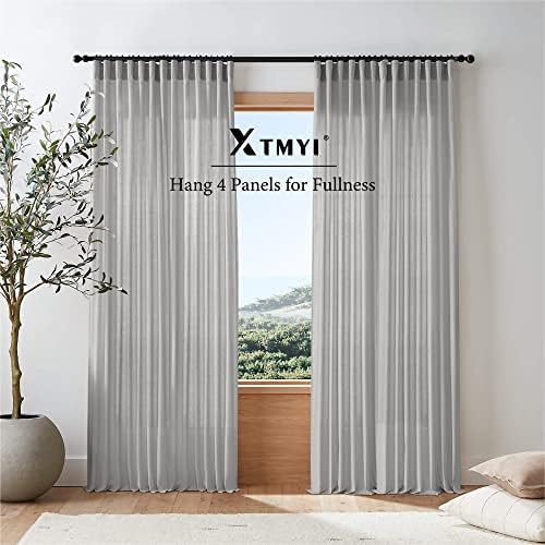 Light Gray Curtains 84 Inches Long 2 Panels Sets,Semi Sheer Linen Back
