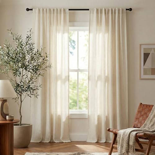 NICETOWN Natural Linen Curtains for Bedroom, Back Tab & Rod Pocket