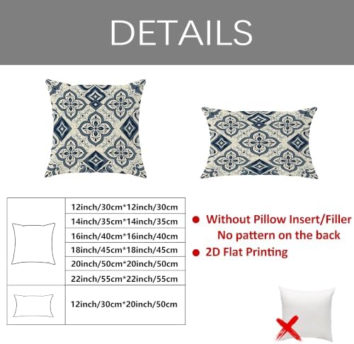 Navy Blue Damask Medallion Mediterranean Throw Pillow Covers 22x22 Set