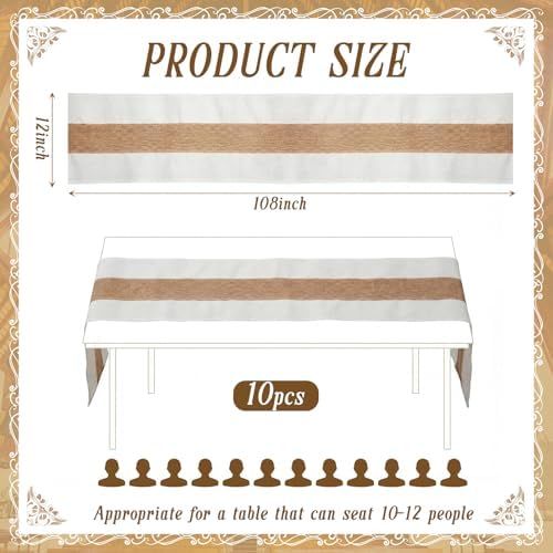 Boao 10 Pack Burlap Table Runners 12 x 108 Inch, White Edges Wedding