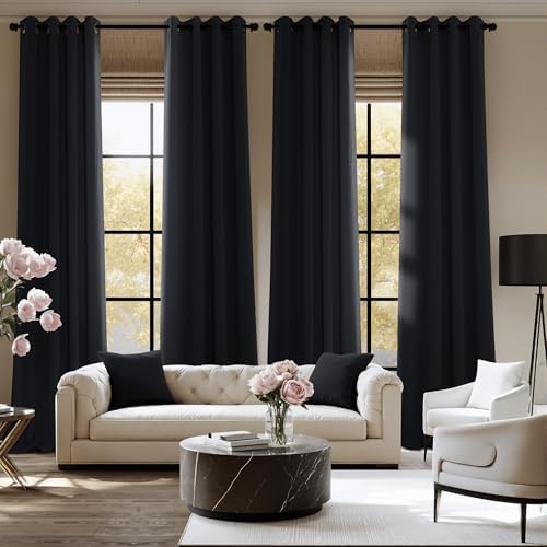 NICETOWN 100% Black Out Curtains 96 Inches Long 2 Panels for Living