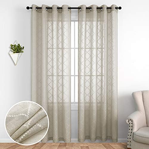 KOUFALL Brown Sheer Curtains for Living Room Classics Embroidered Wavy