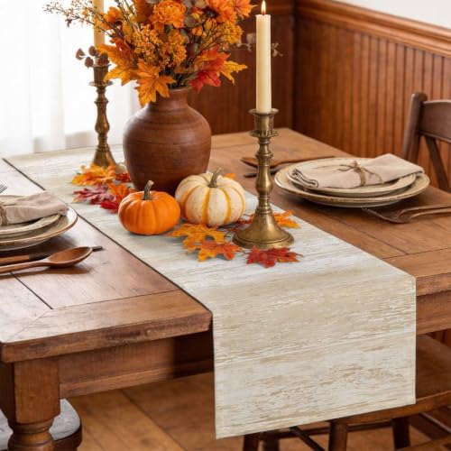 Cream Wooden Table Runner 108 Inch Long Dresser Scarves Linen
