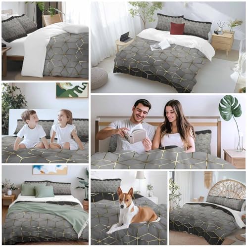 LooPoP Duvet Cover Set Queen SizeGrey Geometric Comforter Sets