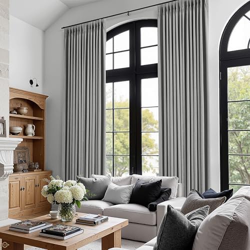 BOODII Extra Long 100% Blackout Linen Pleated Curtains 120 Inches Dark