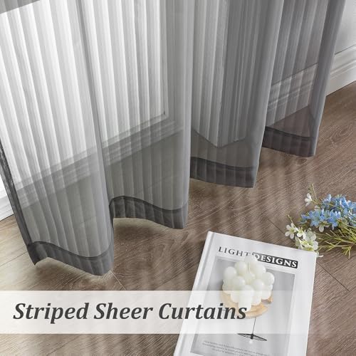 OWENIE Charcoal Gray Sheer Curtains - 63 Inch Length 2 Panels Set for