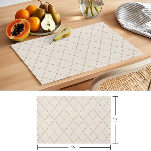 Beige Plaid Placemats Set of 4, Cotton Linen Fabric Place Mats