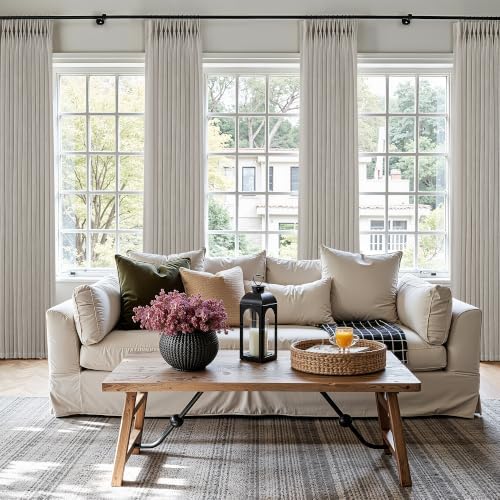 Taupe Linen Pinch Pleated Curtains 96 Inch Length 2 Panels Semi Sheer