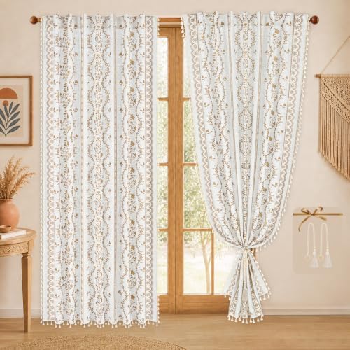 Yinhua Boho Curtains for Living Room 63 Inch Length Vintage Linen