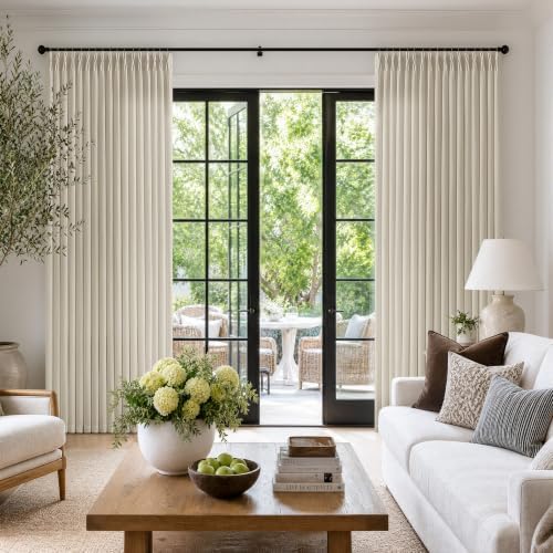 Oatmeal Pinch Pleat Semi Sheer Linen Curtains 84 Inch Long for Living
