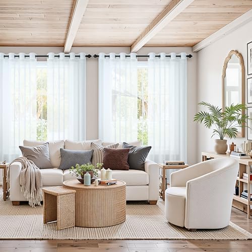 Pitalk White Sheer Curtains 96 Inches Long for Living Room Decor 2