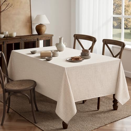 MIULEE Linen Textured Rectangle Tablecloth 52x70 Inch Ivory