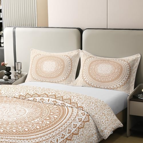 Beige Mandala 100% Cotton Duvet Cover Bohemian Style Retro Floral