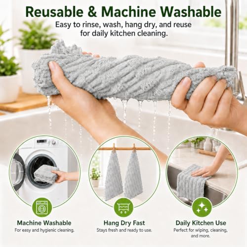 kimteny Microfiber Dish Cloths for Washing Dishes 24 Pack, Light Grey