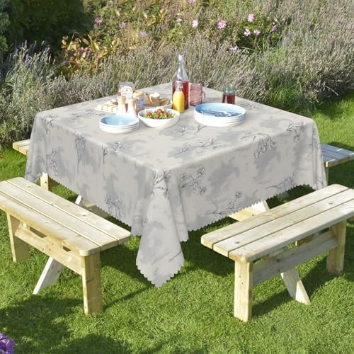 Vintage Gray Floral Tablecloth Square 70 Inch Cottage Grunge Retro