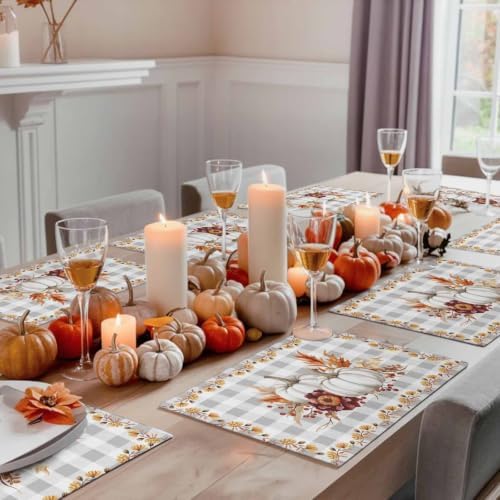 Placemats Set of 8, Grey Fall Non Slip Table Mats, Washable Place Mats