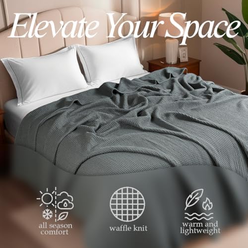 100% Cotton Blanket King Size, Grey, 90x108 Inches