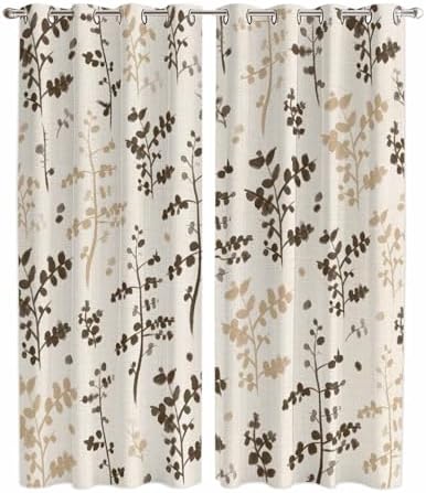 Farm Brown Khaki Leaves Curtains 96 Inches Long for Living Room 2