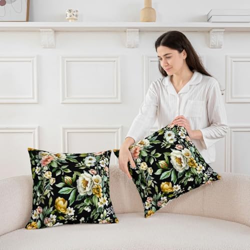 White Peony Boho Throw Pillow Covers 22x22 Set of 2 Elegant Garden