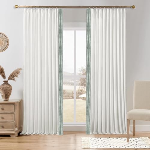Blackout Linen Curtains, Heavy Weight Pinch Pleated Green V Tape Trim