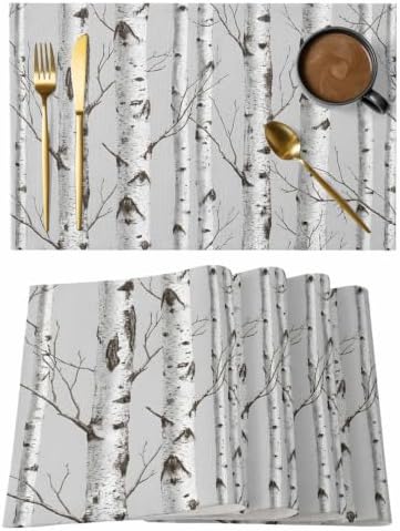 Nature Birch Trees Placemats Set of 6 Modern Gray Modern Tree Bark