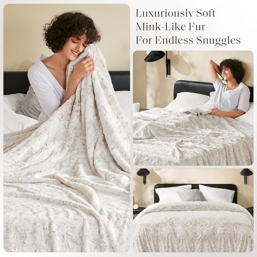 Madison Park Zuri Reversible Faux Fur Bed Blanket, 108 x 90, Snow