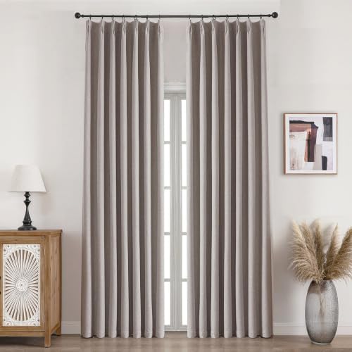 Linen Pinch Pleated Blackout Curtains & Drapes 84 Inches Long Taupe