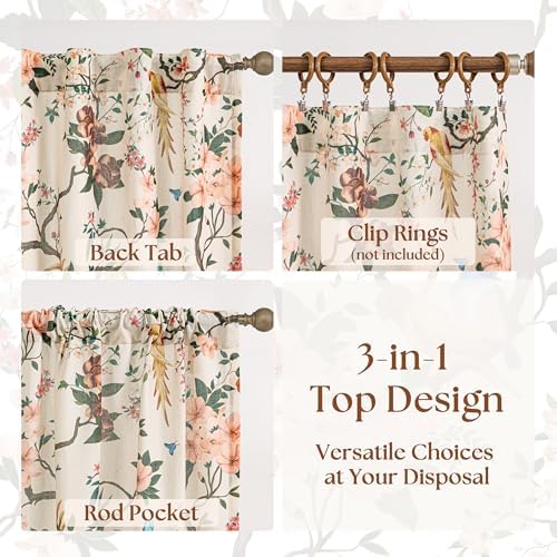 120 Inch Floral Bird Curtains for Living Room 2 Panels Set Sand Tan